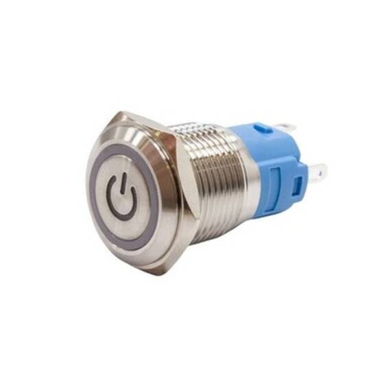 16A-P1Z-EC 16mm Düz Anahtarlı Işıklı Power Metal Buton - Beyaz - 1