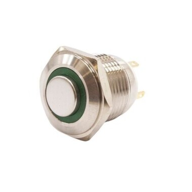 16H-G1-E 16mm Çıkık Yaylı Işıklı Metal Buton - Yeşil - 1
