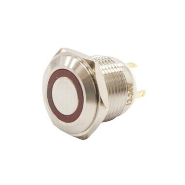 16H-P1-E 16mm Düz Yaylı Işıklı Metal Buton - Kırmızı - 1