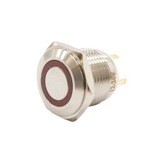 16H-P1-E 16mm Düz Yaylı Işıklı Metal Buton - Kırmızı - 1