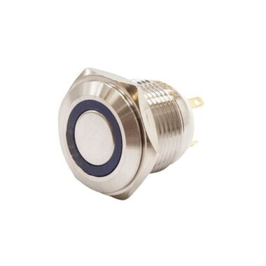 16H-P1-E 16mm Düz Yaylı Işıklı Metal Buton - Mavi - 1