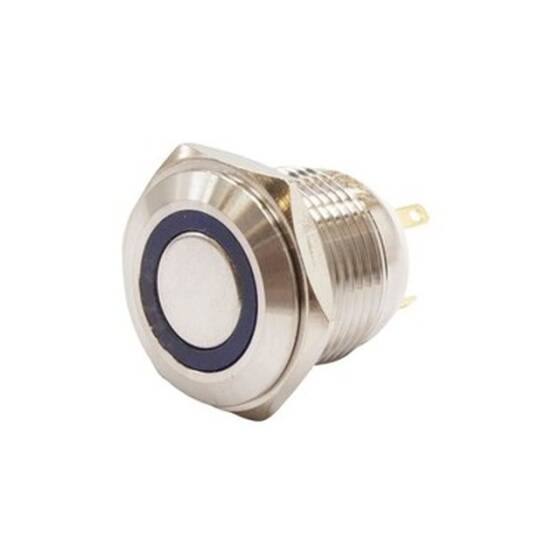 16H-P1-E 16mm Düz Yaylı Işıklı Metal Buton - Mavi - 1
