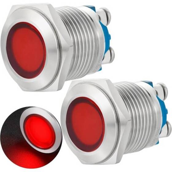 16mm 10-24V Kırmızı LED Metal Sinyal Lambası - Metal İndicator Light - 1