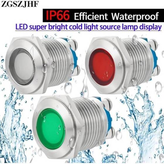 16mm 10-24V Kırmızı LED Metal Sinyal Lambası - Metal İndicator Light - 2