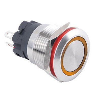 19A-P1-E 19mm Düz Yaylı Işıklı Metal Buton - Sarı - WDELE