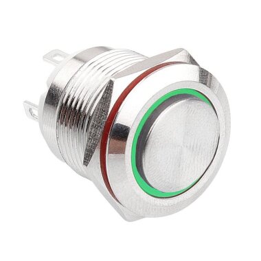 19H-G1-E 19mm Çıkık Yaylı Işıklı Metal Buton - Yeşil - WDELE