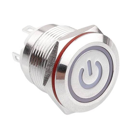 19H-P1-EC 19mm Düz Yaylı Işıklı Power Metal Buton - Beyaz - 1