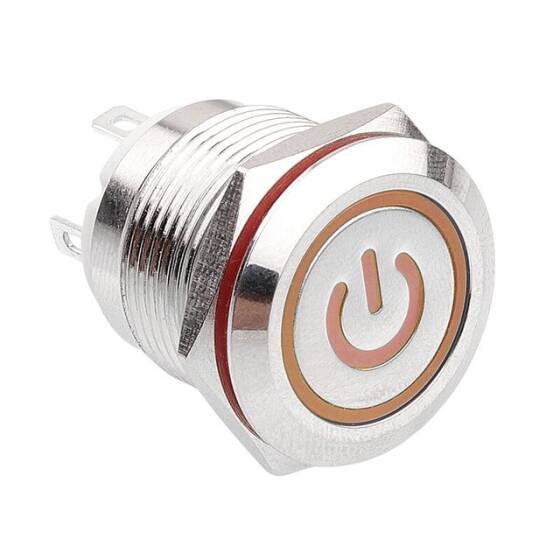 19H-P1-EC 19mm Düz Yaylı Işıklı Power Metal Buton - Sarı - 1