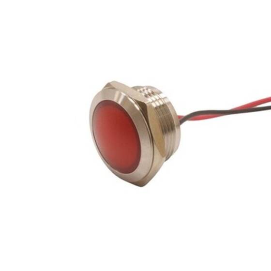 19L-P1 19mm 12-24V Kablolu Metal Sinyal Lambası - Kırmızı - 1