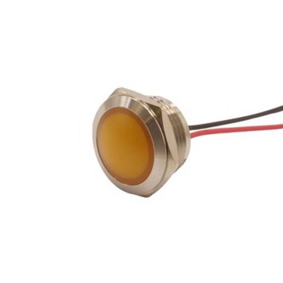 19L-P1 19mm 12-24V Kablolu Metal Sinyal Lambası - Sarı - 1