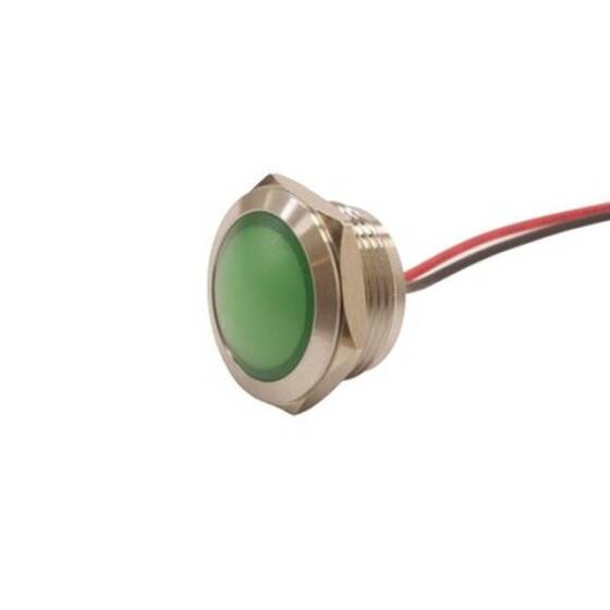 19L-P1 19mm 12-24V Kablolu Metal Sinyal Lambası - Yeşil - 1