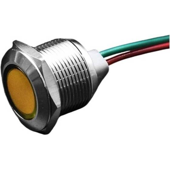 19mm 10-24V Sarı LED Metal Sinyal Lambası - Metal İndicator Light - 1