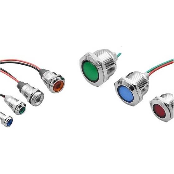 19mm 10-24V Sarı LED Metal Sinyal Lambası - Metal İndicator Light - 4