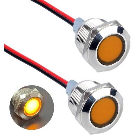 19mm 3-9V Sarı LED Metal Sinyal Lambası - Metal İndicator Light - 1