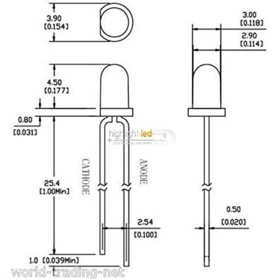22-28V 3mm Şeffaf Yeşil LED 20cm Kablolu - 4