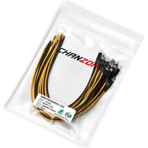 220V 3mm Sarı LED 20cm Kablolu - 1