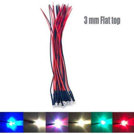 220V 3mm Şeffaf Sarı LED 20cm Kablolu - 3
