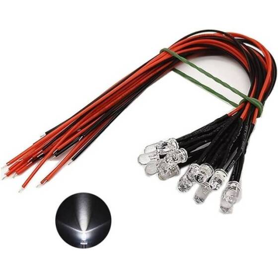 220V 5mm Şeffaf Yeşil LED 20cm Kablolu - 1