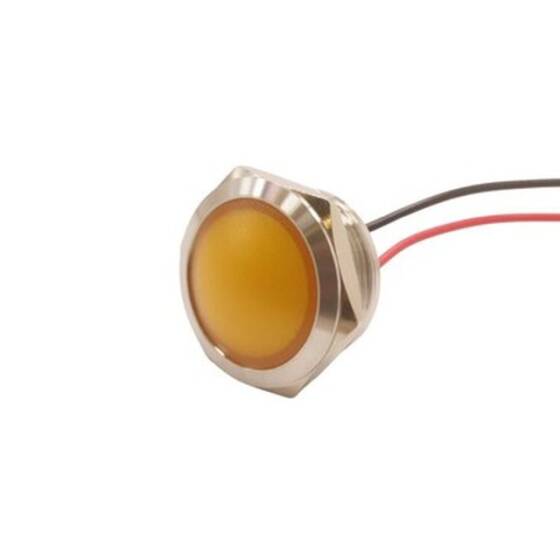 22L-P1 22mm 12-24V Kablolu Metal Sinyal Lambası - Sarı - 1