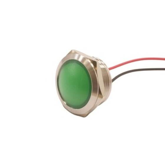 22L-P1 22mm 12-24V Kablolu Metal Sinyal Lambası - Yeşil - 1