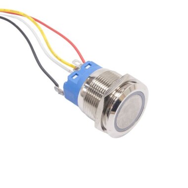 22mm Düz Yaylı Mavi Işıklı Metal Buton - Kablolu - 1