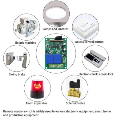 24V 2CH Röle Modülü Kablosuz Uzaktan Kumanda Anahtarı + 2 x RF 433Mhz Uzaktan Kumanda - Pilli - 6