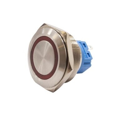 28B-P1-E 28mm Düz Yaylı Işıklı Metal Buton - Kırmızı - 1