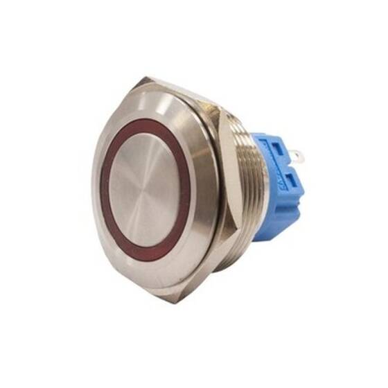 28B-P1-E 28mm Düz Yaylı Işıklı Metal Buton - Kırmızı - 1