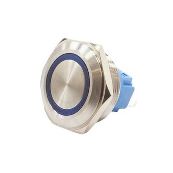 28B-P1-E 28mm Düz Yaylı Işıklı Metal Buton - Mavi - 1