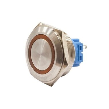 28B-P1-E 28mm Düz Yaylı Işıklı Metal Buton - Sarı - 1