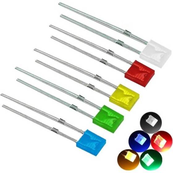 2V 20mA 257 Şeffaf Sarı Dikdörtgen Led 18mm Bacak Uzunluğu - 1