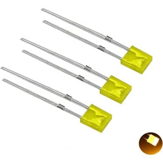 2V 20mA 257 Şeffaf Sarı Dikdörtgen Led 28mm Bacak Uzunluğu - 5