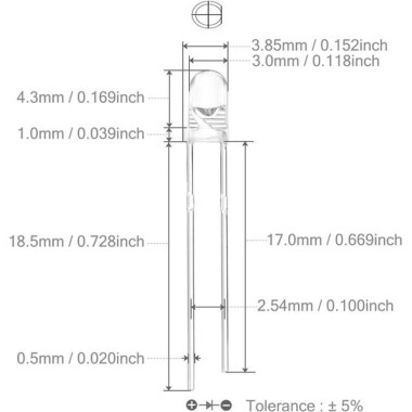 2V 20mA 3mm Şeffaf Kırmızı Düz Led 18mm Bacak Uzunluğu - 3