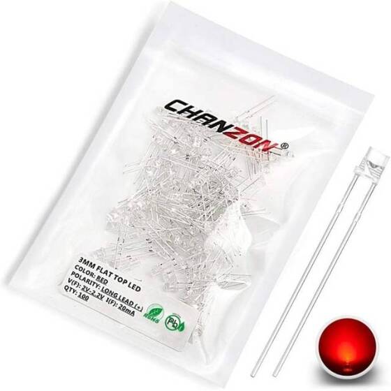2V 20mA 3mm Şeffaf Kırmızı+Yeşil Çift Renk Led CC 28mm Bacak Uzunluğu - 1