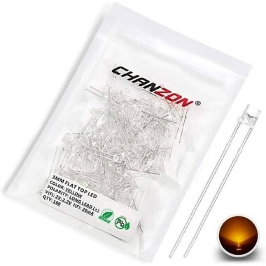 2V 20mA 3mm Şeffaf Sarı Düz Led 18mm Bacak Uzunluğu - 1