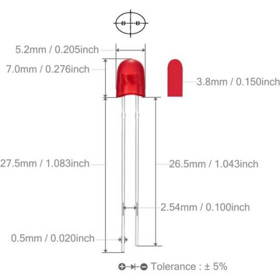 2V 20mA 546 Kırmızı Oval Led 28mm Bacak Uzunluğu - 3