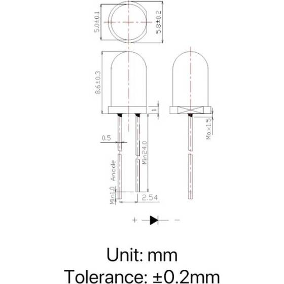 2V 20mA 5mm Şeffaf Kırmızı+Yeşil Çift Renk Led CA 28mm Bacak Uzunluğu - 3