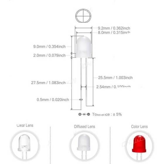 2V 20mA 8mm Şeffaf Mavi Led 28mm Bacaklı - 3