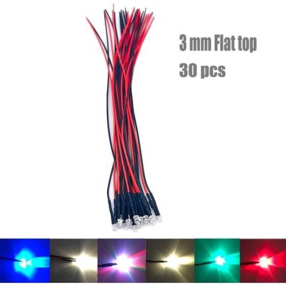 30-40V 3mm Şeffaf RGB Yavaş Flaşör LED 20cm Kablolu - 3