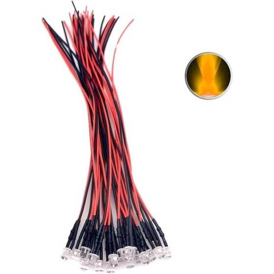 30-40V 3mm Şeffaf Sarı LED 20cm Kablolu - 1