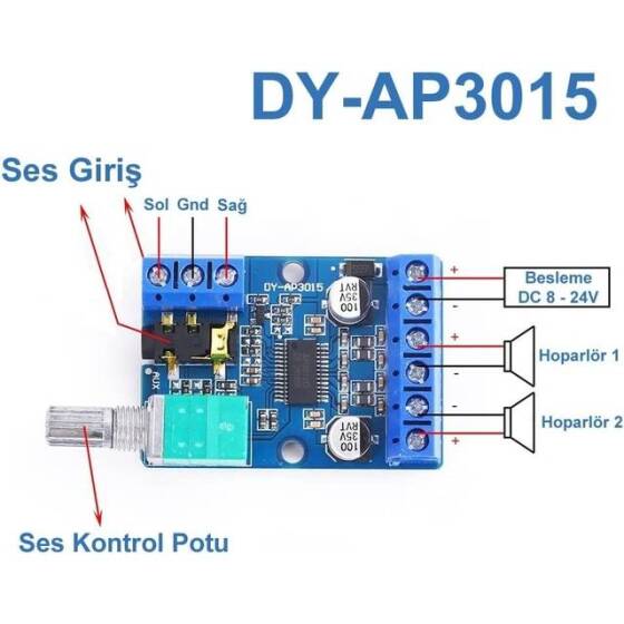30Wx2 Yüksek Güçlü Stereo Dijital Amplifikatör Kartı 12V/24V Güç Kaynağı DY-AP3015 - 4