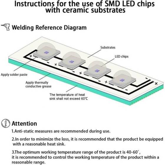 3535 380-385nm Mor 1W 120 Derece Power Led Top Başlıklı - 3