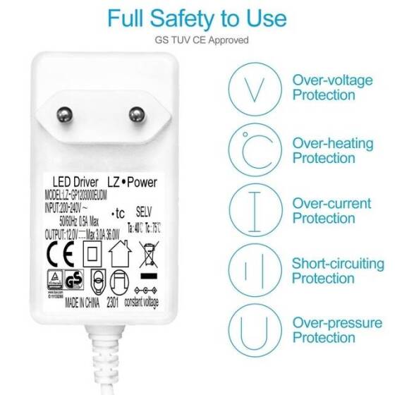 36W 12V 3A Süper İnce Plastik Kasa Led Özel Kablolu Güç Kaynağı - 2