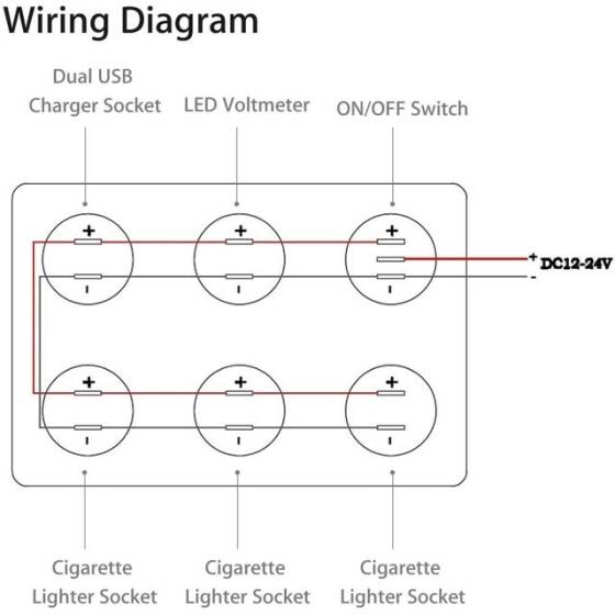 3'lü Dişi Çakmaklık Soketi 2x5V USB Voltaj Göstergeli ve Mavi Nokta Işıklı Anahtar Switch Panel - 4