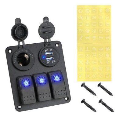 3'lü ON-OFF Işıklı Anahtar Switch Panel 2x5V USB ve Çakmaklık Çıkışlı - Görsu Elektronik