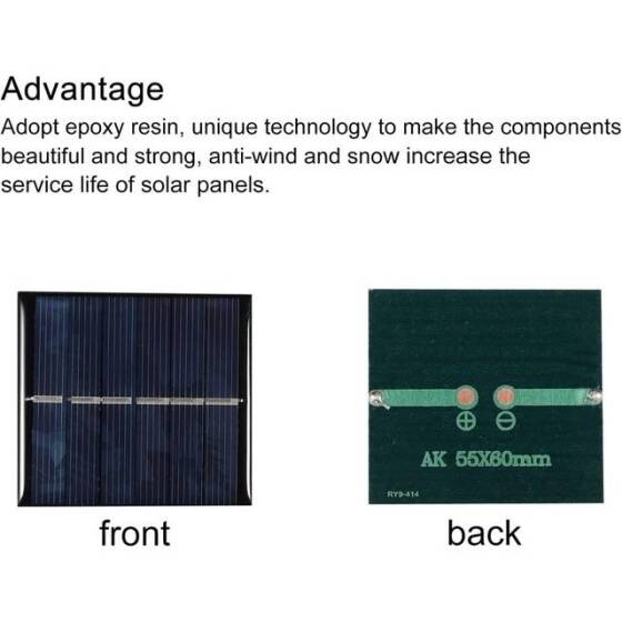3V 150MA Günel Paneli - Solar Panel - Güneş Pili 15cm Kablolu 60x55mm - 3