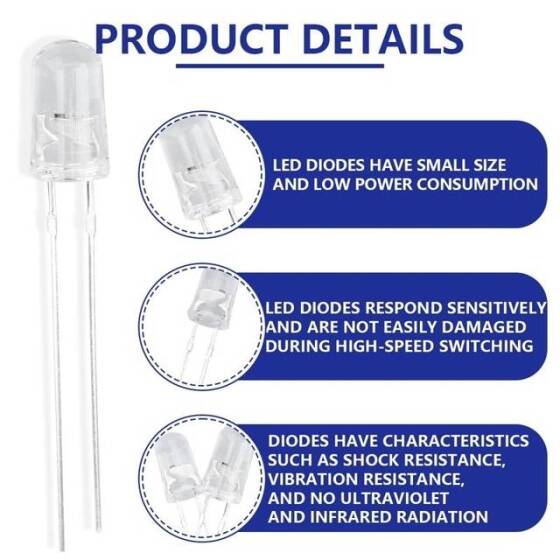 3V 20mA 3mm Şeffaf RGB Hızlı Flaşör Led 18mm Bacak Uzunluğu - 3
