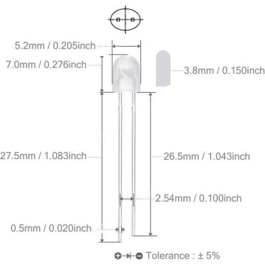 3V 20mA 546 Mavi Oval Led 18mm Bacak Uzunluğu - 2