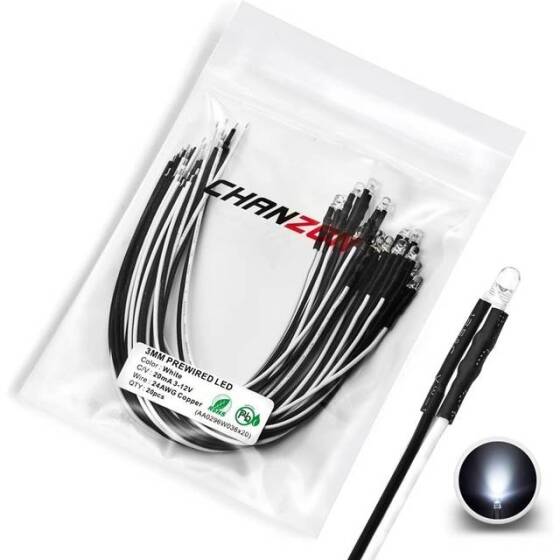 3V 3mm Şeffaf Sarı LED 20cm Kablolu - 1