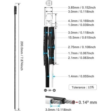 3V 3mm Şeffaf Sarı LED 20cm Kablolu - 3